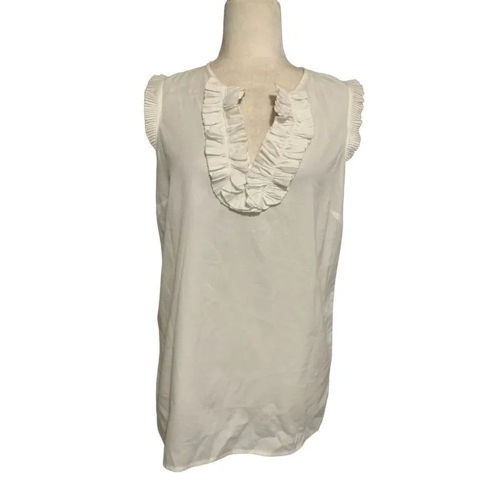 j crew womens solid white v neck tank top blouse 4 T small